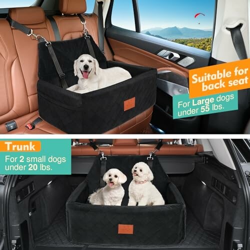 Dog seat covers for car back seat and trunk.