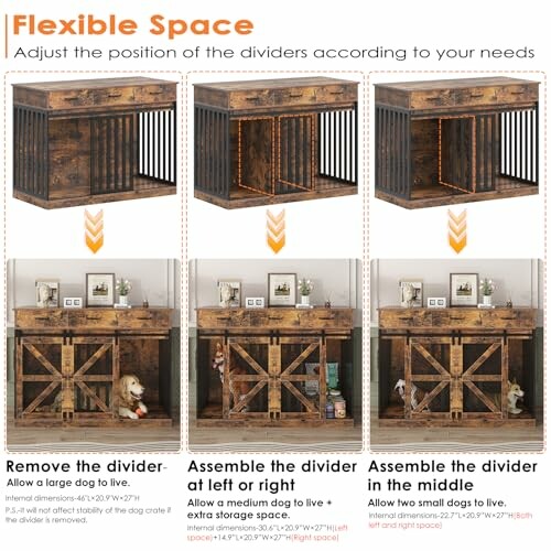 Diagram showing adjustable dog crate divider options.