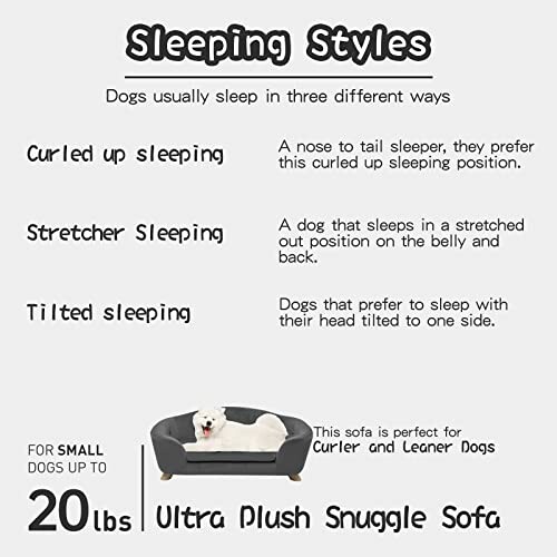 Illustration of dog sleeping styles: curled up, stretcher, tilted.