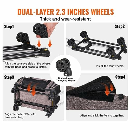 Guide for installing dual-layer 2.3 inches wheels on luggage.