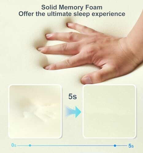 Hand pressing into memory foam showing compression over 5 seconds.