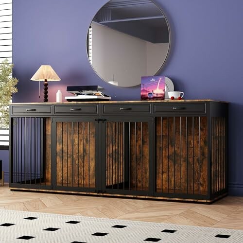 Modern sideboard with mirror in a stylish room.