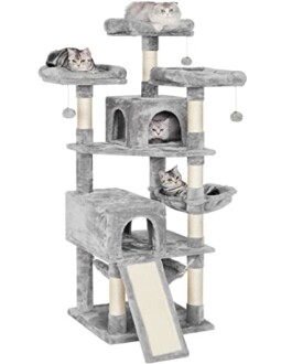 Multi-level cat tree with cats resting