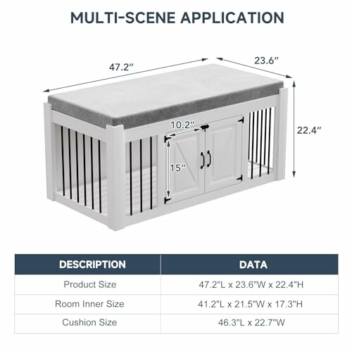 Multi-scene application bench with dimensions and features.