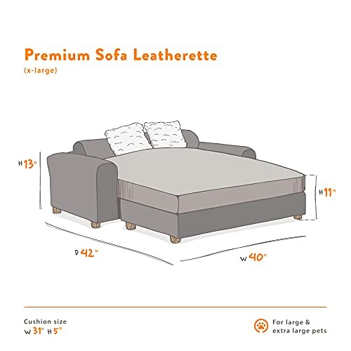 Illustration of a premium sofa for large pets with dimensions