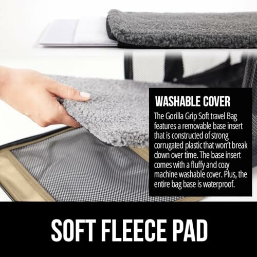 Soft fleece pad with washable cover and removable base insert.