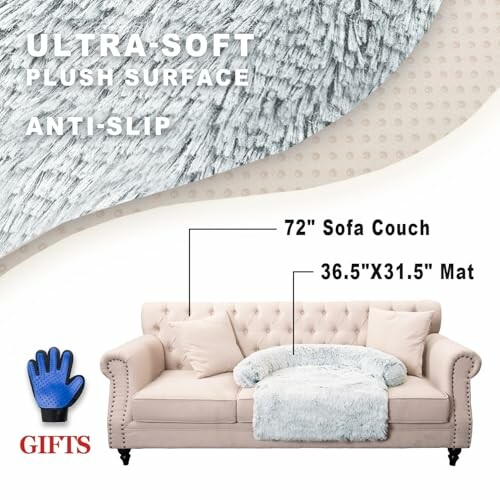 Ultra-soft anti-slip mat on a sofa with gift glove.