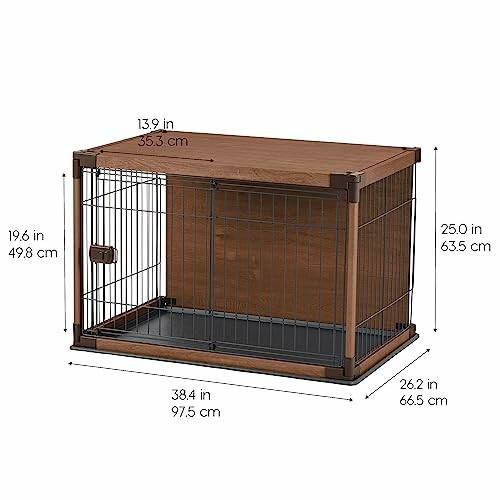 Wooden dog crate with dimensions labeled.